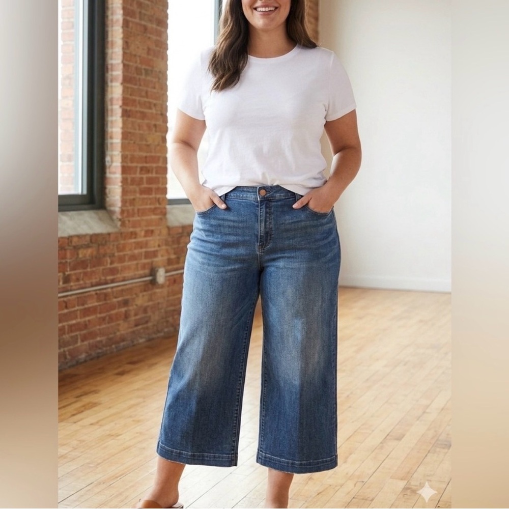 Lane Bryant Wide-Leg Cropped Jeans in Blue Denim